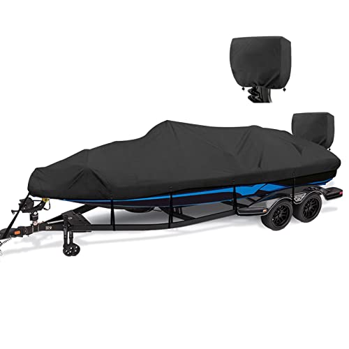 1200D Waterproof Boat Cover - Fits 16' to 18.5' ft Bass, V-Hull, Tri-Hull, Fish & Ski, Runabout Bowrider Boats - Heavy Duty Canvas Black