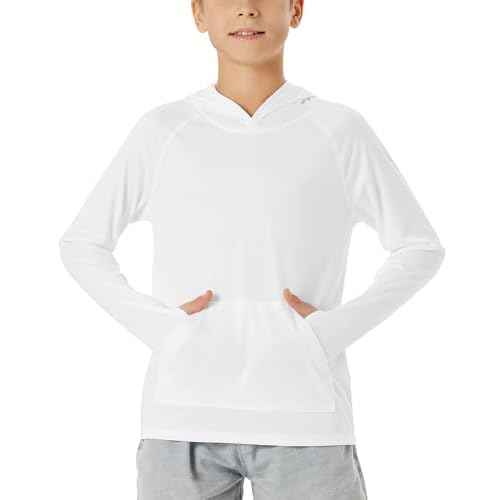 Boys Rash Guard Long Sleeve Hoodie Swim Shirt with Pocket Youth Kids UPF 50+ Sun Protection Fishing Shirts Thumb Hole
