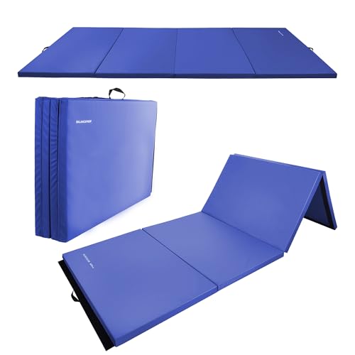 Fitvids Folding Exercise Gymnastics Mat, 4'x8'x2" Gym Workout Mat with Carrying Handles 4-Fold High-Density Anti-Tear Portable Fitness Aerobics Mat for Home Gym Yoga Pilates Tumbling MMA Core Training