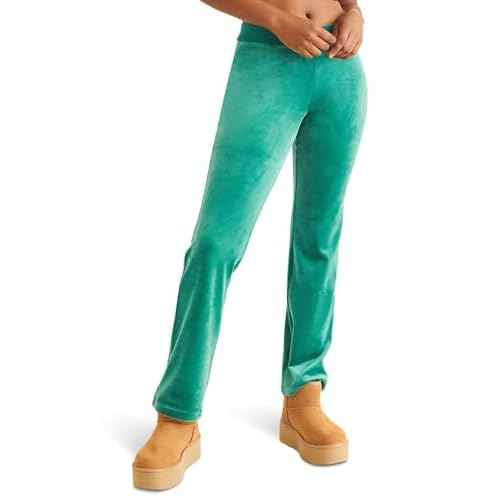 Juicy Couture Womens Rib Waist Velour Pants with Drawcord