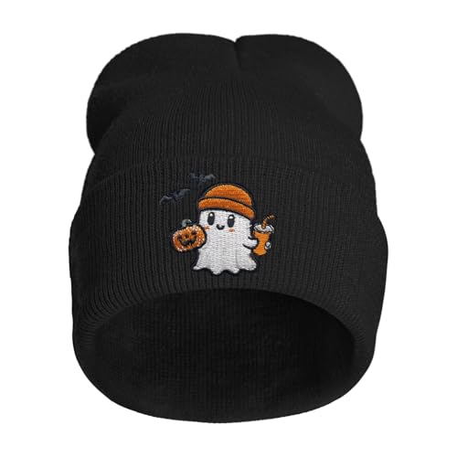Cute Frog Skeleton Embroidered Beanie Knit Hat for Men Women, Halloween Goth Graphic Winter Black Skull Cap