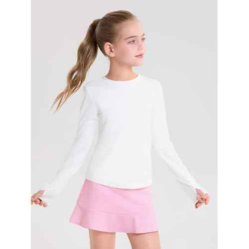 Haloumoning Girls Long Sleeve Athletic Shirts Lightweight Yoga Tops Crewneck Gym Tees with Thumb Holes