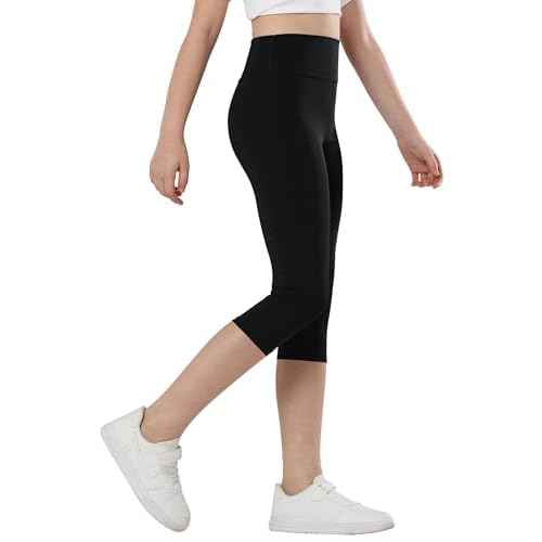 Gnainach Girls Capri Leggings High Waisted Compression Pants Stretch Active Yoga Tights for Kids Teen Workout Running