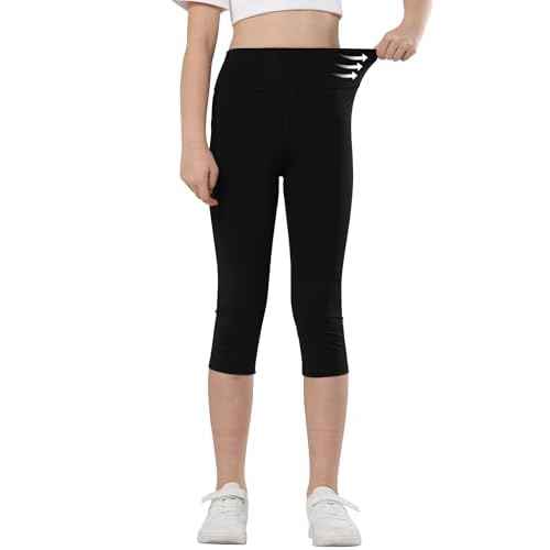 Gnainach Girls Capri Leggings High Waisted Compression Pants Stretch Active Yoga Tights for Kids Teen Workout Running