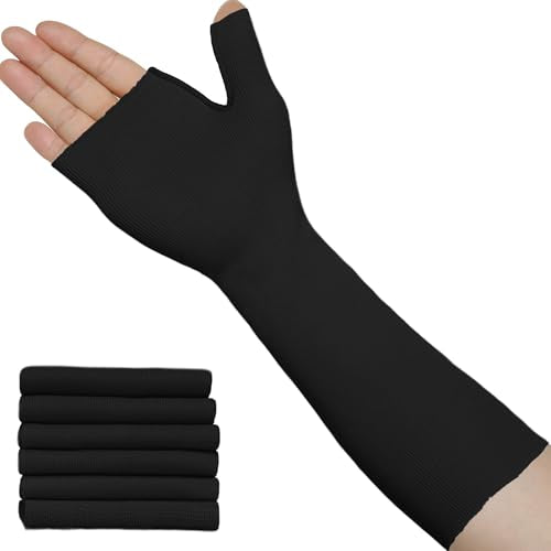 Hand Socks for Splint (Pack of 6) Wrist and Thumb Spica Wrap Liner for Women Men,Arm Cast Cover Stockinette Sleeve for Under Brace Skin friendly protective cover(Black,Medium)