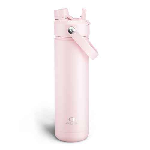 ENCOOL Insulated Water Bottle with Straw Stainless Steel Water Bottle, Leak-Proof, BPA-Free, Double Wall Vacuum Keeps Cold for 24 Hours for Sports, Travel, School (26 oz, Cotton Candy)