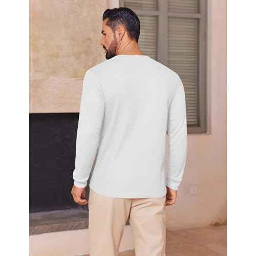 Ekouaer Mens Henley Long Sleeve Shirts Waffle T-Shirt Lightweight Thermal Undershirts S-XXL