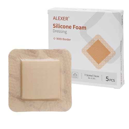 Jointown Foam Wound Care Dressing, Adhesive Silicone Foam Dressing with Border, Waterproof Bed Sore Bandages, 3"x3", 5 PCS