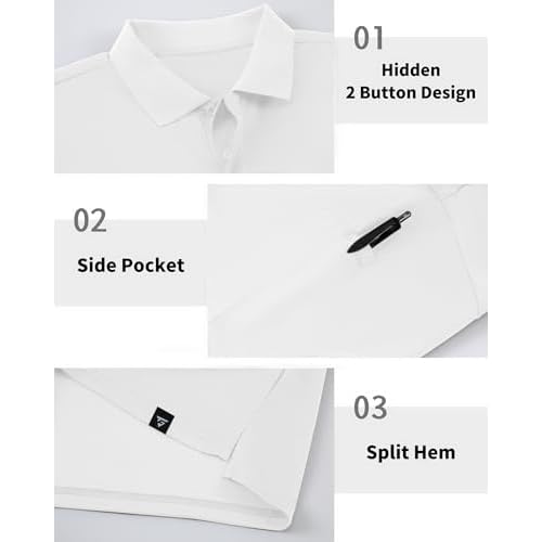 Men's Long Sleeve Polo Shirt Athletic Golf Polo Shirts for Men Quick-Dry Performance Casual Collared Shirts