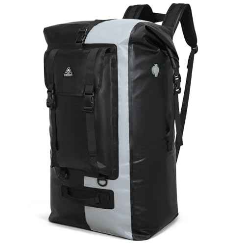 Haimont 100L Waterproof Backpack Large Roll Top Dry Backpacks Marine Dry Bags with Air Valve Travel Surfing Black/Grey