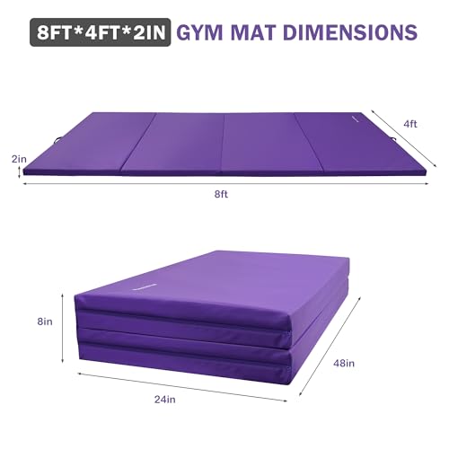 Fitvids Exercise Tumbling Gymnastics Mat, 4'x8'x2" Gym Workout Mat