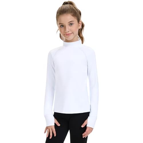 HASMES Girls Long Sleeve Shirt Kids Turtleneck Athletic T-Shirt Sports Activewear Yoga for Teens(Age 7-14)