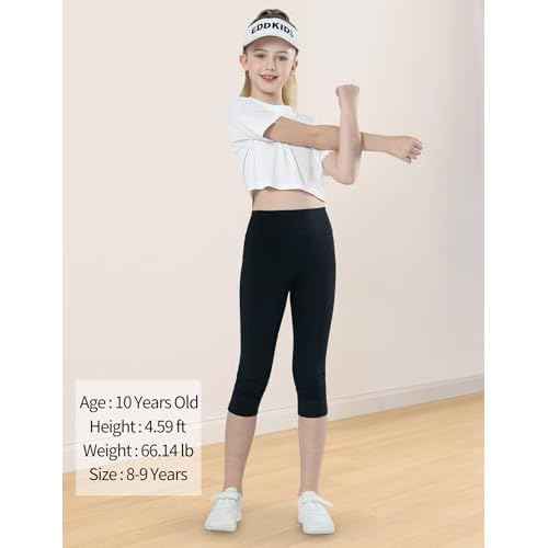 Gnainach Girls Capri Leggings High Waisted Compression Pants Stretch Active Yoga Tights for Kids Teen Workout Running