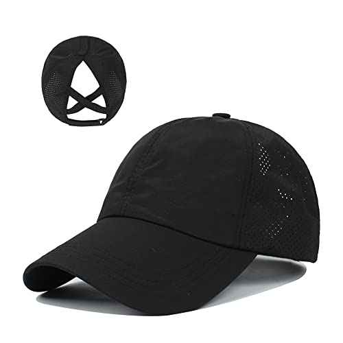 Criss-Cross Ponytail-Baseball-Cap for Women - Summer Adjustable Quick-Dry High-Messy-Bun Dad-Hat Fit for 22"