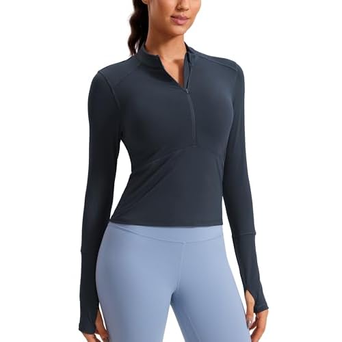 CRZ YOGA Women's Long Sleeve Crop Top Quick Dry Cropped Workout Shirts Half Quarter Zip Pullover Running Athletic Fall Shirt