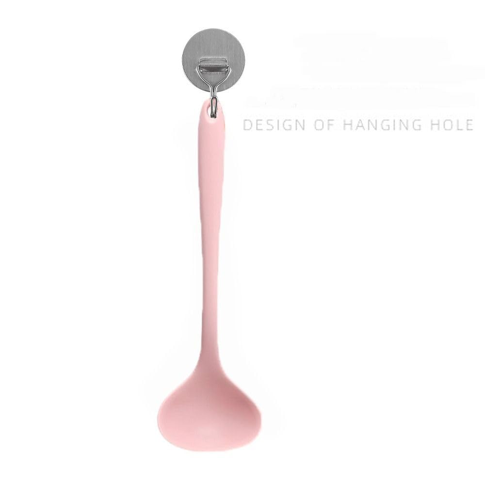 couponhub 2Pcs Silicone Nonstick Soup Spoon,8.3 Inch & 11.6 Inch Ladle Spoon with Hanging Hole,Easy to Storage,Multipurpose Cooking Spoon for Kitchen(Pink)