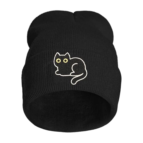 Embroidery Beanie Hat,Winter Warm Knit Cuffed Skull Cap for Men Women