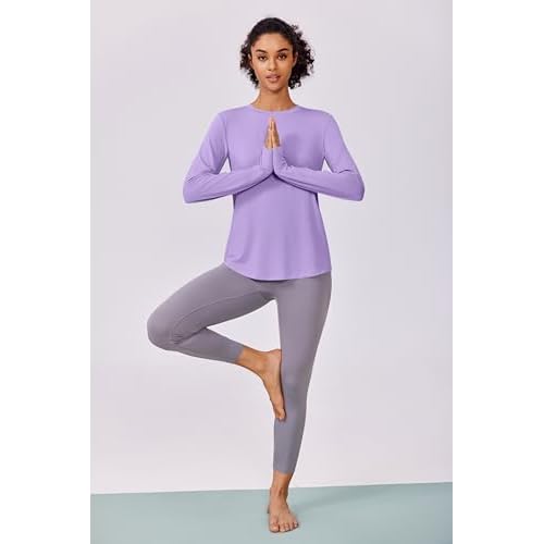 PINSPARK Soft Long Sleeve Workout Tops for Women Thumb Holes UV Sun Protection Quick Dry Golf Running Hiking Rash Shirts