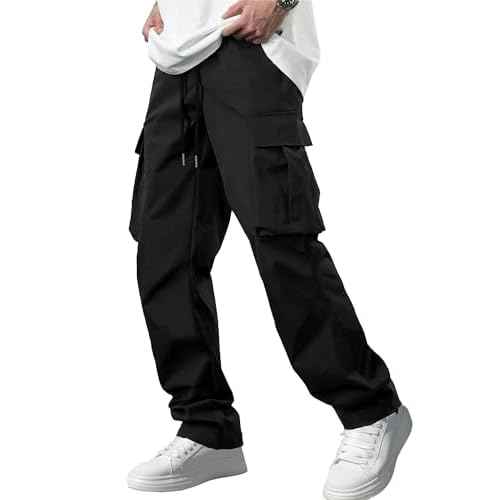 Comdecevis Men's Casual Cargo Pants Workout Joggers Stretch Sweatpants Hiking Drawstring Tactical Pants with Multi Pockets