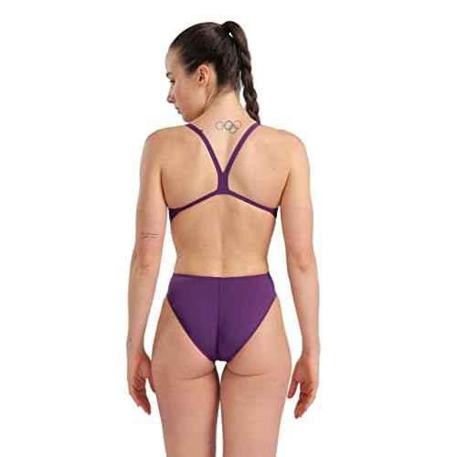 ARENA Women's Solid Team MaxLife Swimsuit Challenge Back One Piece Ladies Bathing Suit Competition Training Athletic Swimwear, Plum/White, US Size 34