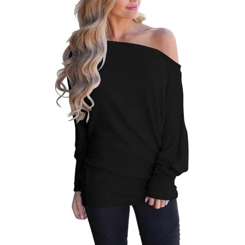 Eniloyal Women's Off Shoulder Tops Batwing Long Sleeve Shirts Loose Fall Fashion Blouse Tunic Oversized Pullover Sweater