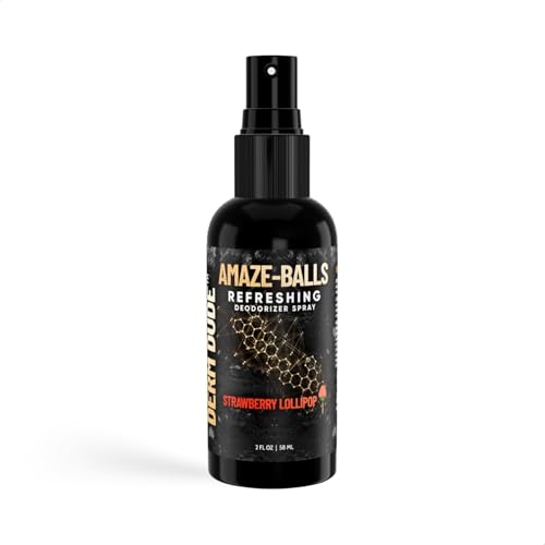 Derm Dude Amaze Ball Deodorant Spray for Men | Anti-Chafing Groin & Sack Spray with DeoPlex & Aloe Vera | Odor & Sweat Control for Private Parts | Strawberry Lollipop Scent, Talc-Free, 2oz