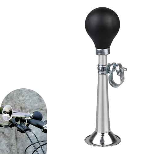 1 PC Bike Horn, 7 Inch Loud Sound Bicycle Bell, Weather-Resistant Vintage Metal Air Horn, Bike Bells for Kids & Adults, Universal Fit for Bicycles/Motorcycles/ATV/Golf Carts (Silver)