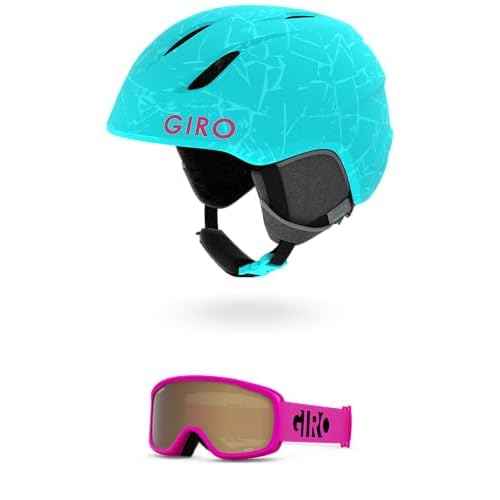 Giro Launch Combo Pack Ski Helmet - Snowboarding Helmet with Matching Goggles Matte Glacier Rock/Pink Black Blocks S (52-55.5CM)