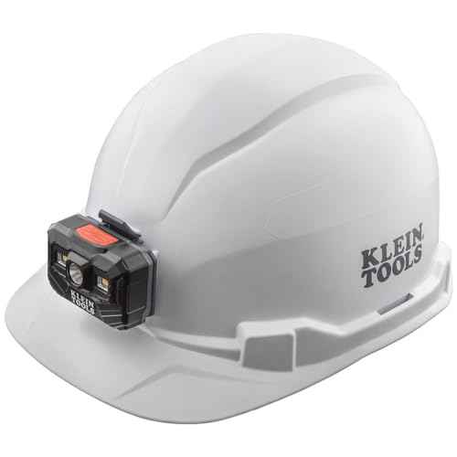 Klein Tools 60107RL Hard Hat, Rechargeable Headlamp, Non-vented, Cap Style, Padded Self-Wicking Odor-Resistant Sweatband, Tested up to 20kV, White
