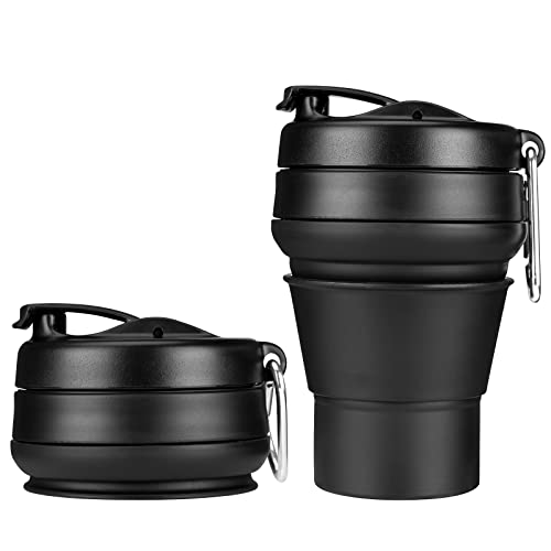 Collapsible Coffee Cup, 16 OZ 480ml Silicone Travel Folding Cup, Leak Proof BPA Free Portable Cup, Travel mug with Lids for Camping hiking (16OZ)