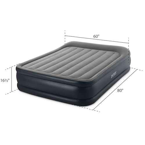 Intex 64135ED Dura-Beam Plus Deluxe Pillow: Fiber-Tech ? Queen Size ? Built-in Electric Pump ? 16.5in Bed Height ? 600lb Weight Capacity