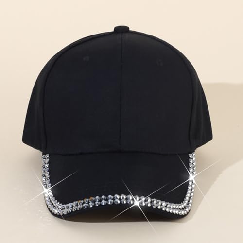 Shiny Rhinestone Brim Baseball Cap for Women Girls Bling Hats Sparkle Ponycap Trucker Hat Summer Outdoors Sun Cap