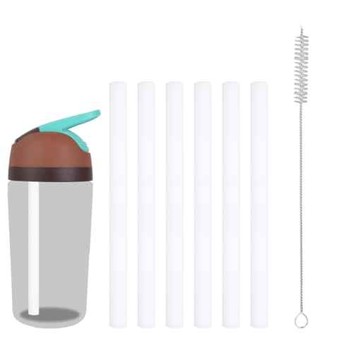 6pcs Drinking Straws for Owala Kids Flip Insulated Water Bottle, Reusable Straw Replacement with Cleaning Brush Tumbler Parts Accessories Compatible with Owala Kids Flip 14oz Cups