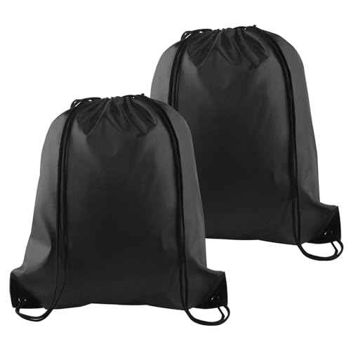 PLULON 2Pcs Drawstring Bags Bulk Black Drawstring Backpack String Backpack Cinch Sack Sport Gym Backpack Bags for Yoga Traveling Outdoor Sports