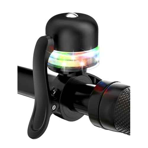 Bike Bell for Kids & Adults, Light up Bike Accessories Adjustable with Ferrules Fit for 0.74-1.25in(19-31.8mm) Bicycle Handlebars, Aluminum Made & Crisp Sound for Mountain Dirt Road Bike Ebike(Black)