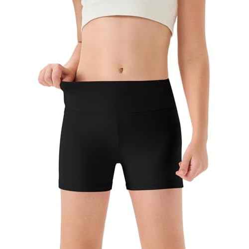 Haloumoning Girls Athletic Shorts Kids High Waisted Yoga Dance Biker Shorts Comfy Gymnastics Shorts 5-14Y