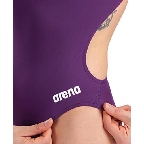 ARENA Women's Solid Team MaxLife Swimsuit Challenge Back One Piece Ladies Bathing Suit Competition Training Athletic Swimwear, Plum/White, US Size 32