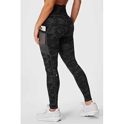Fabletics Women's On-The-Go PowerHold High-Waisted Legging, Workout, Yoga, Maximum Compression, Flattering, XS/Tall | 29, Charcoal Camo