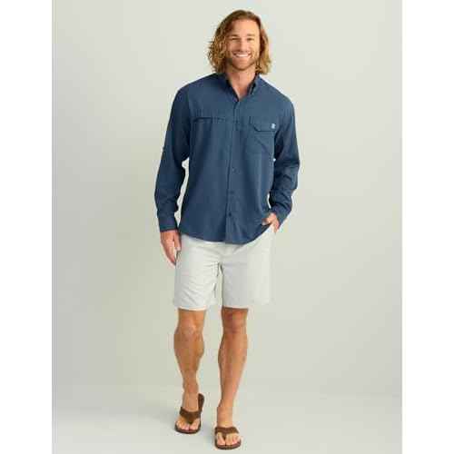 HUK Mens Tide Point Solid Long Sleeve Shirt, Button Down for Men, Fog Green, 3X-Large
