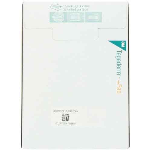 3M Tegaderm +Pad Film Dressing with Non-Adherent Pad, Sterile Dressing With Waerproof Bacterial Barrier and Absorbent Pad, 3.5" x 6", Box of 25
