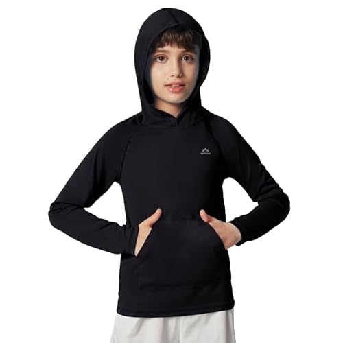 Heathyoga Rash Guard for Boys Swim Shirt UPF 50+ UV Sun Protection Hooded Fishing Shirt with Pocket for Toddler Kid