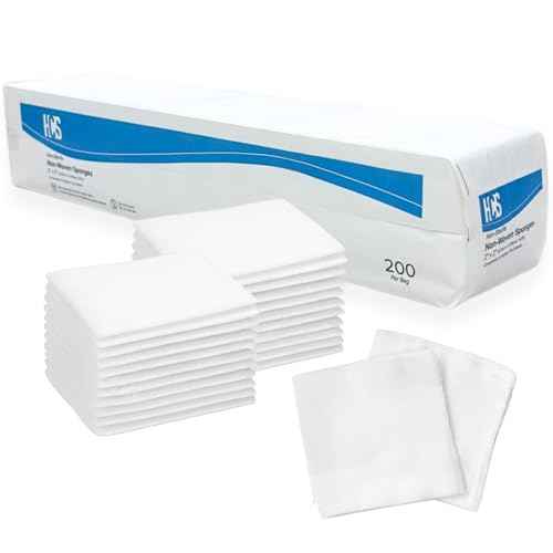 HCS Non-Woven 2x2 Gauze Pads - Non-Sterile, 4-Ply (200-Count) - Highly Absorbent, Low-Linting Squares - Gauze Sponges 2x2, Small - Medical Supplies, Wound Care, First Aid, Surgical Use, Dental