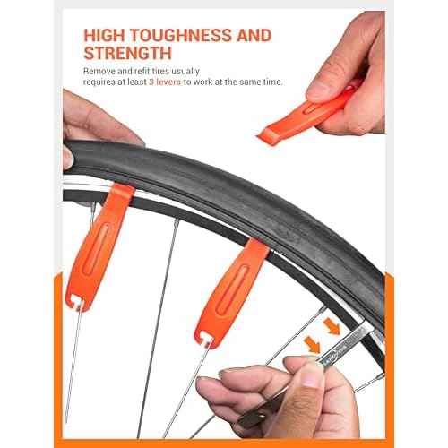Bike Tire Levers| 3-Pcs Ultra Strong Tire Levers & 2-Pcs Stainless Steel Tire Spoons, Bike Tire Removal Tool for Road or Mountain Bike Tires, Must Have Bike Tire Tool in Bike Tire Repair Kit