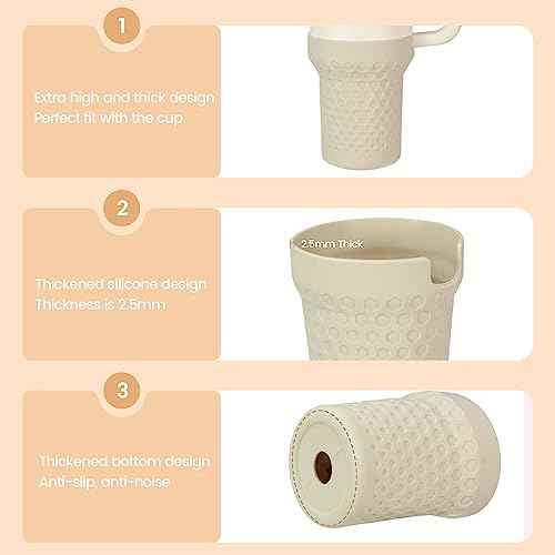 Silicone Boot for Stanley, Cup Bottom Protector Sleeve Accessories for Stanley Quencher H2.0 FlowState Tumbler 40oz / Adventure Quencher Tumbler 40oz (Cream)