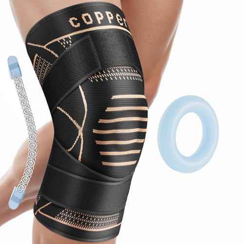 Copper Knee Braces for Men & Women, Adjustable Knee Support with [Patella Pad & Side Stabilizers], Compression Knee Sleeve for Knee Pain, Arthritis, Sports and Recovery Support (Black, Medium)