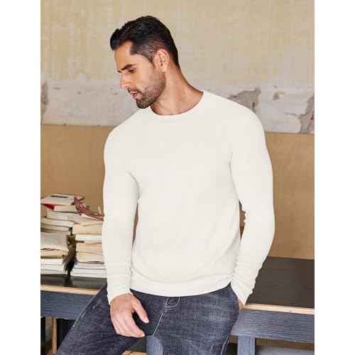 Ekouaer Mens Long Sleeve Shirts Crew Neck Fleece Thermal Undershirts Midweight Sweatshirts Soft Base Layer Pullover Tee Tops