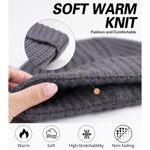 Fisherman Short Beanie Hats for Men, Knit Skull Cap Cuff Trawler Hat Mens Stylish Watch Cap Winter Warm Hat for Daily Wear