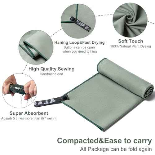 Camping Towel,2 Pack Microfiber Travel Sports Towel,Quick Dry - Super Absorbent - Ultra Compact -Ultra Soft - Lightweight.Suitable for Gym,Yoga,Trip,Beach, Shower, Backpacking,Pool(Army Green)