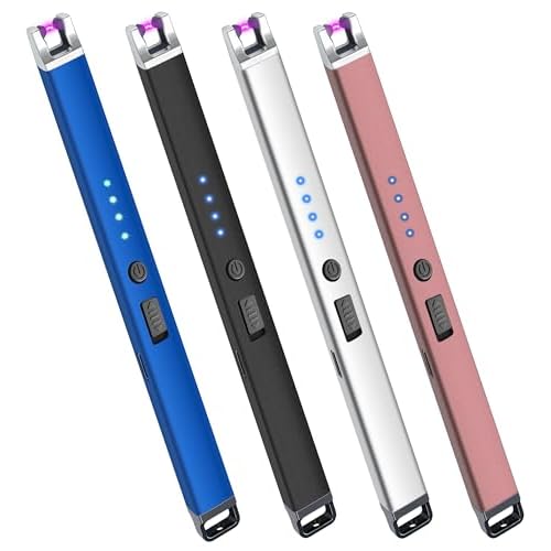 4 Pack Electric Candle Lighter USB Rechargeable Lighters Windproof Plasma Arc Lighters Flameless Type C Long Lighter with Safety Switch for Candle BBQ Camping Birthday Fireworks