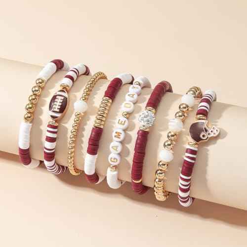 Artlunar Game Day Football Charm Bracelet: Stackable Sports Jewelry for Moms & Dads - Perfect for Football Fans
